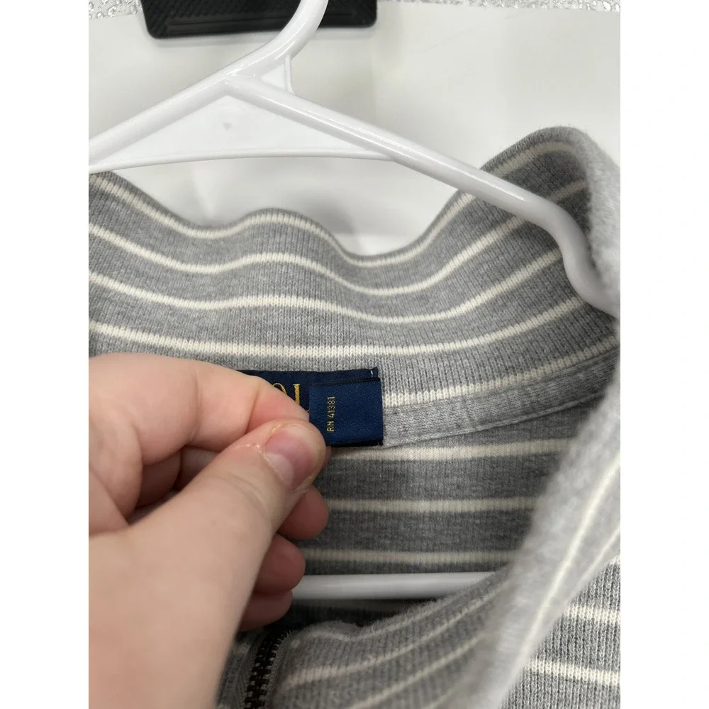 Polo Ralph Lauren Sweater‎ Mens 3XL Tall 3XLT Grey White Striped Quarter 1/4 Zip